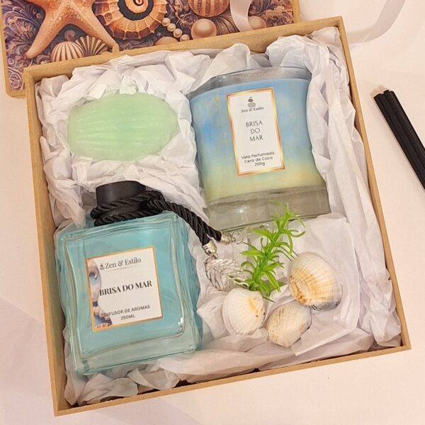 kit presente brisa do mar (difusor 250ml vela 200g + sabonete)