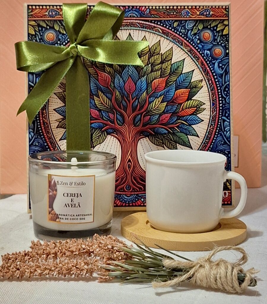 Kit Raízes do Amor com Vela Artesanal Perfumada Cereja e Avelã Zen & Estilo
