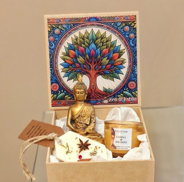 Presente Árvore da Vida - Buda | Vela Aromática | Sachê | Caixa Presente