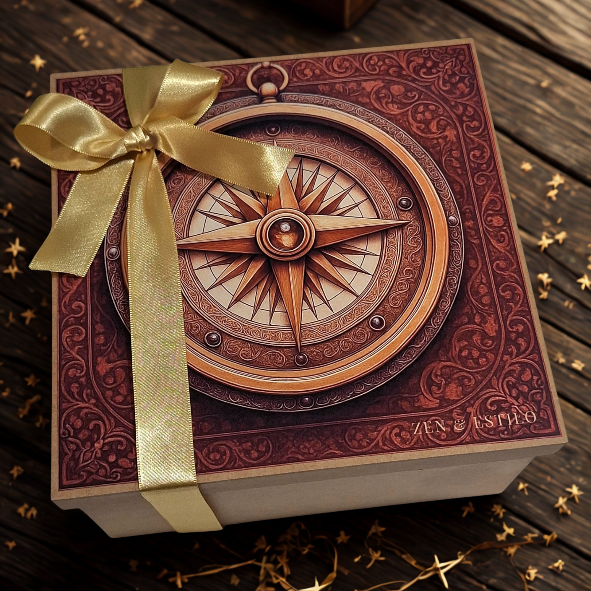 Cesta Masculina com Caixa de Madeira Bússola Exclusiva Whisky & Estilo