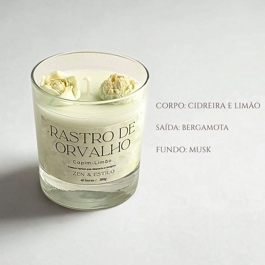 Vela Aromática Rastro de Orvalho | Capim-limão Zen & Estilo