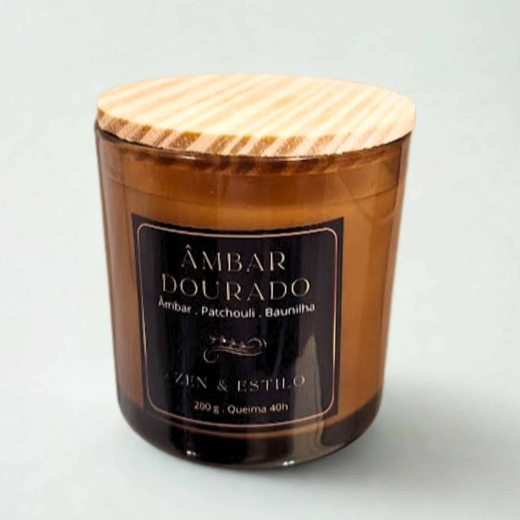 Vela Aromática Âmbar Dourado - Patchouli | Baunilha | Bergamota | Musk | Âmbar Zen & Estilo