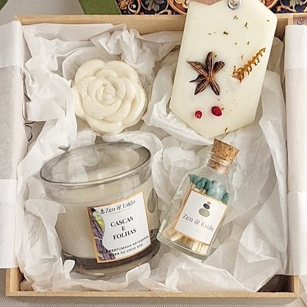 kit cascas e folhas elegancia e aromas em caixa de madeira mdf